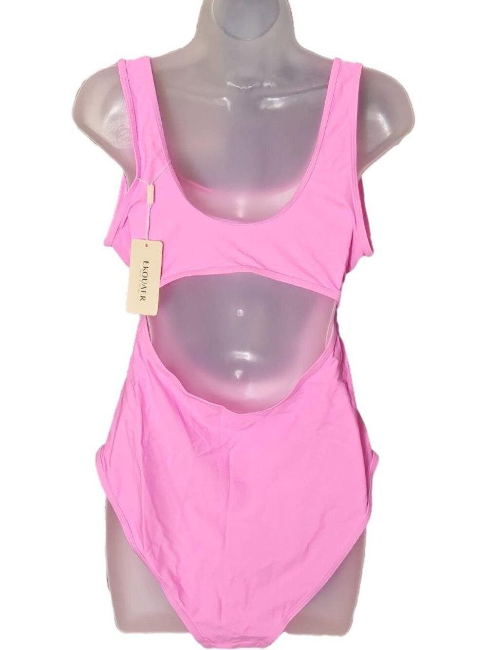 Pink One Piece Swimsuit XL Cutout Tank Scoop Neck Lined Removable Padding - Picture 10 of 10